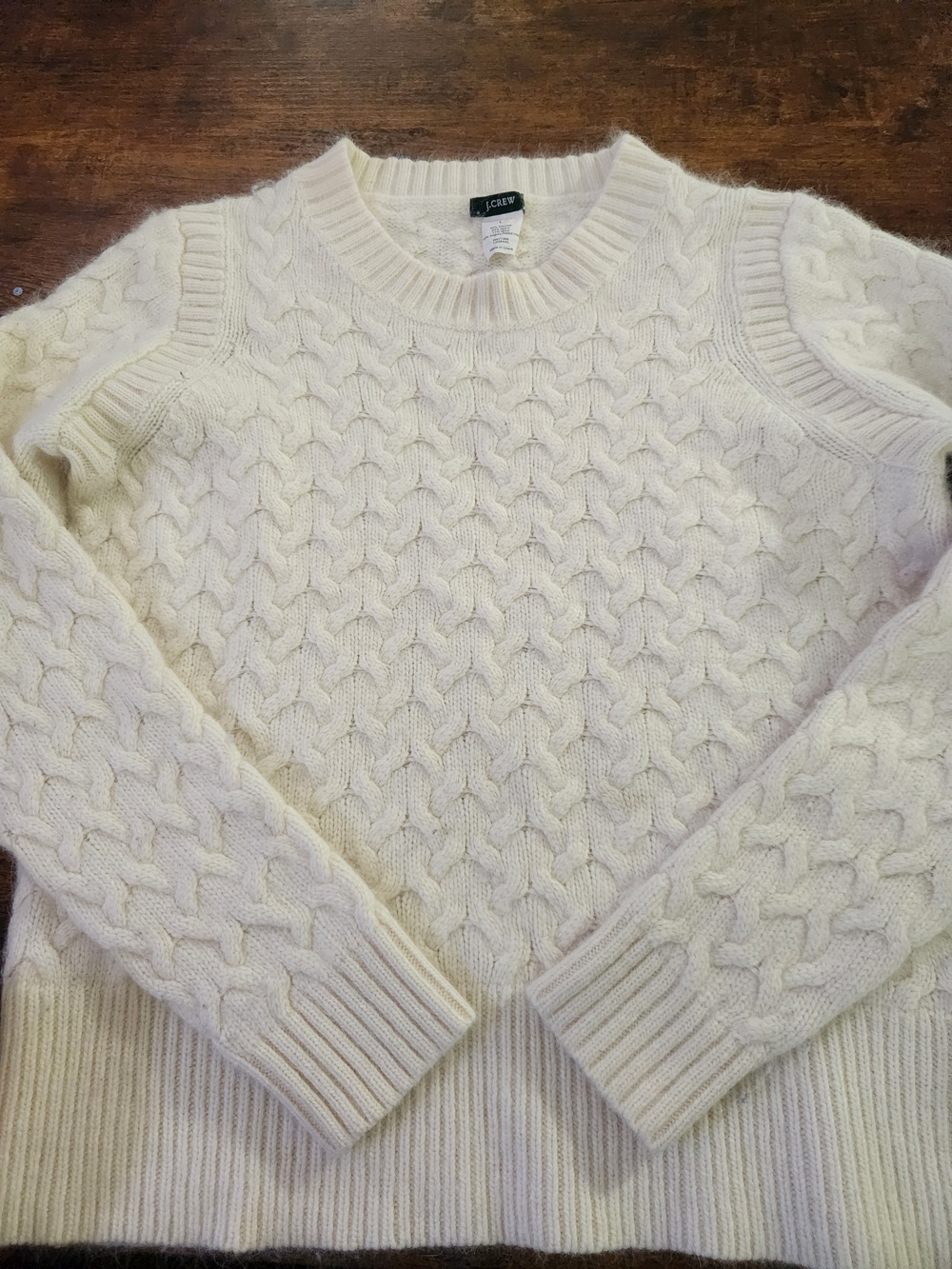 J. Crew Cream Cable-Knit Crewneck Sweater